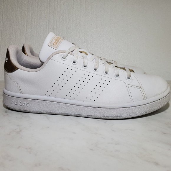 Adidas Womens 10 US Advantage White/ Gold Tennis Shoes Sneakers Modern - Picture 2 of 9